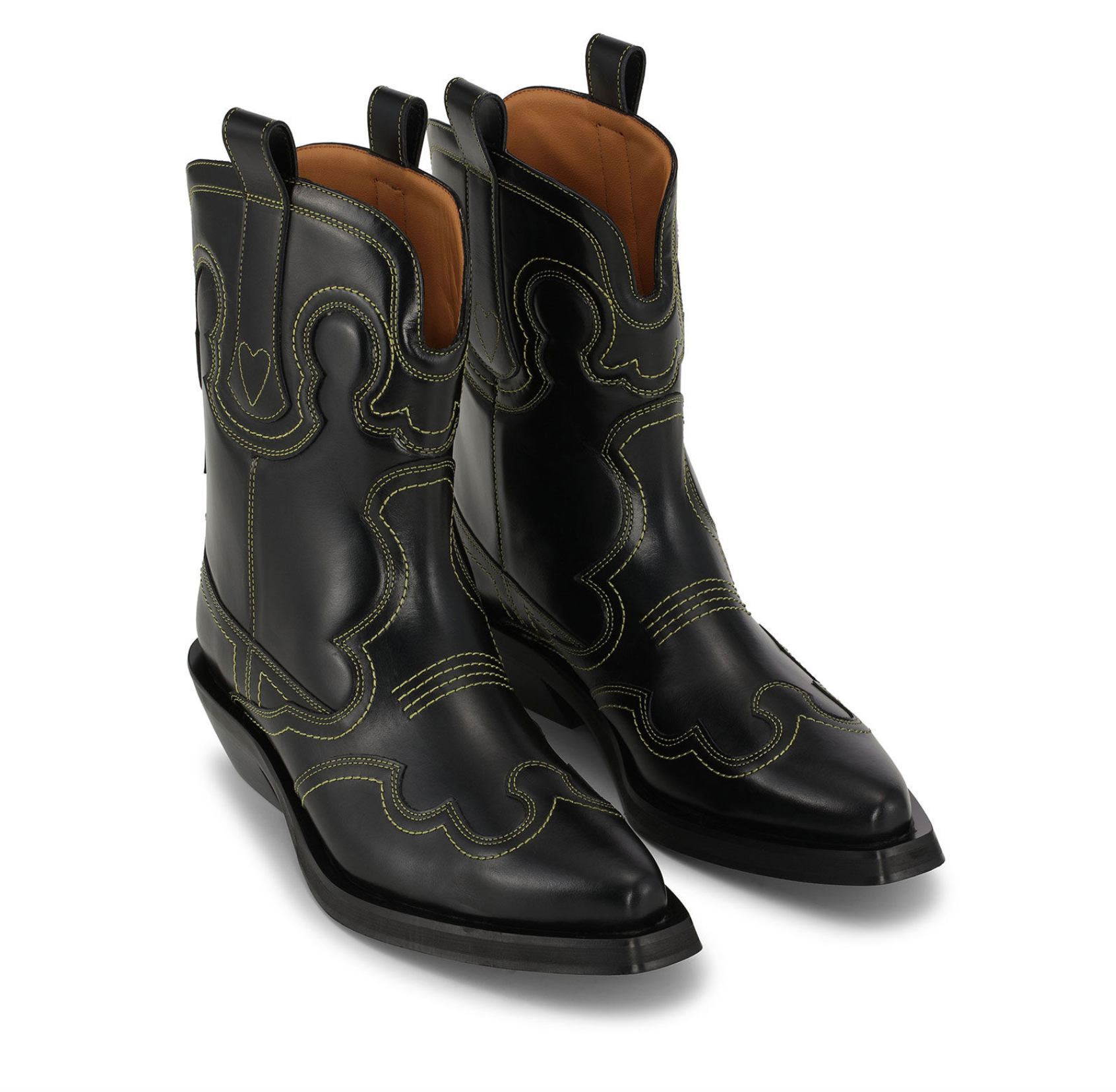 【関税&送料込み】Ganni 'Western' Black Recycled Leather B Ganni Black Embroidered Low Shaft Western Boot – Annabel