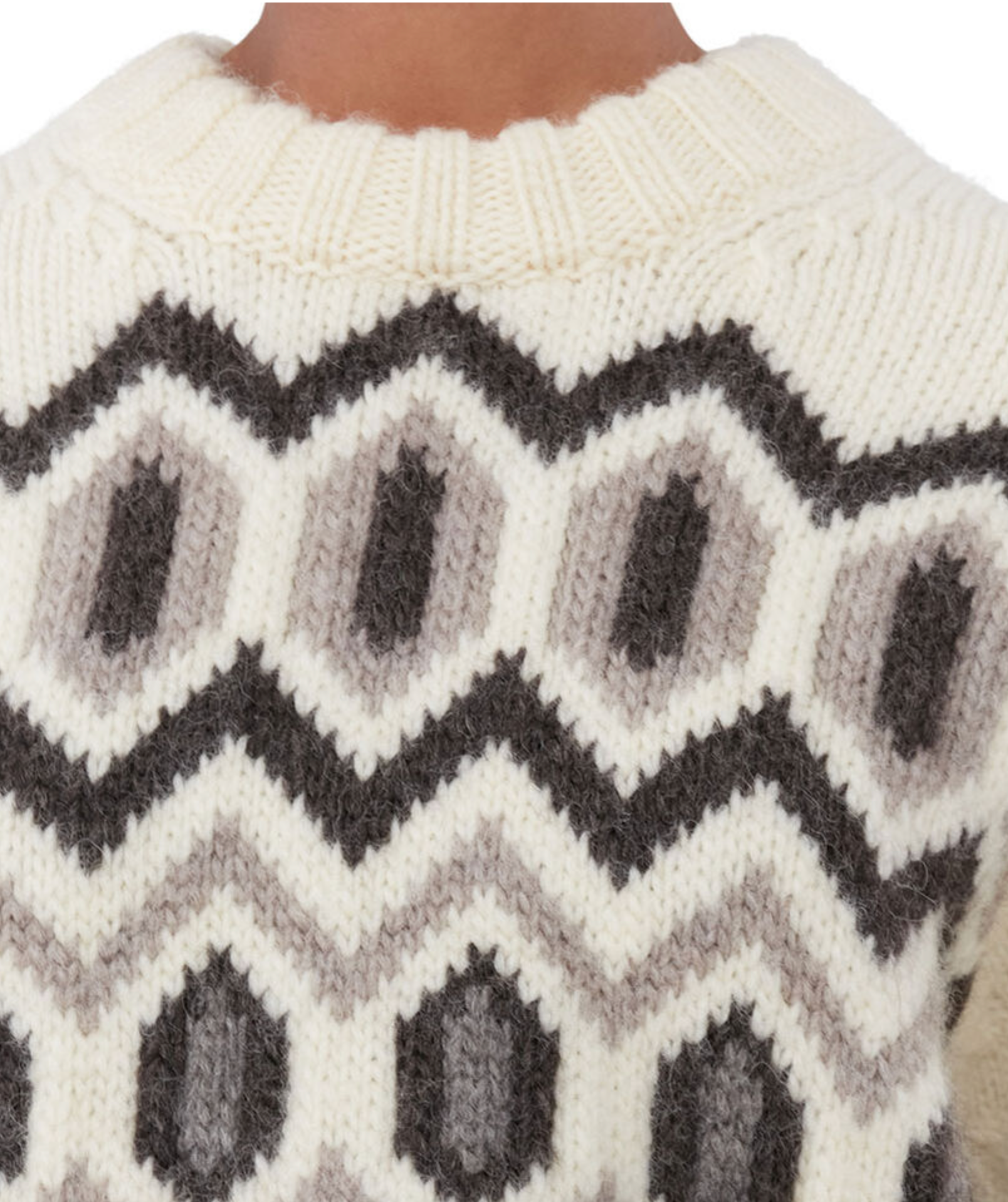 Egret White Chunky Wool Cropped O-neck Sweater